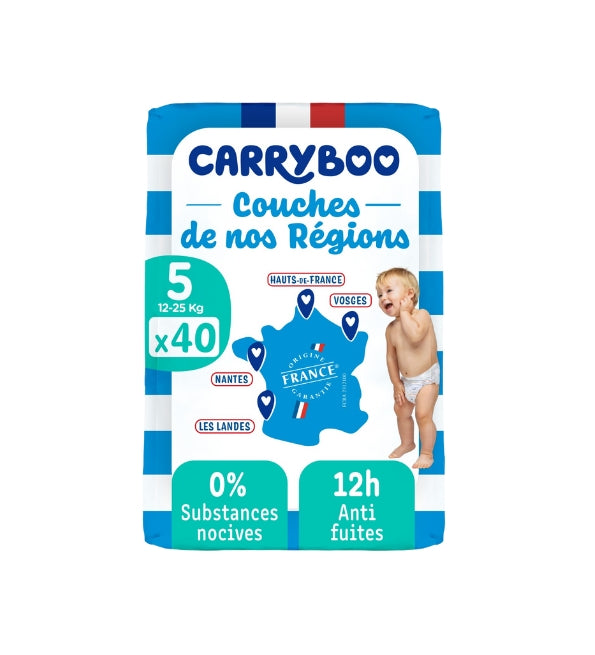 Paquet de couches Carryboo taille 5 (12-25 kg), 40 unités