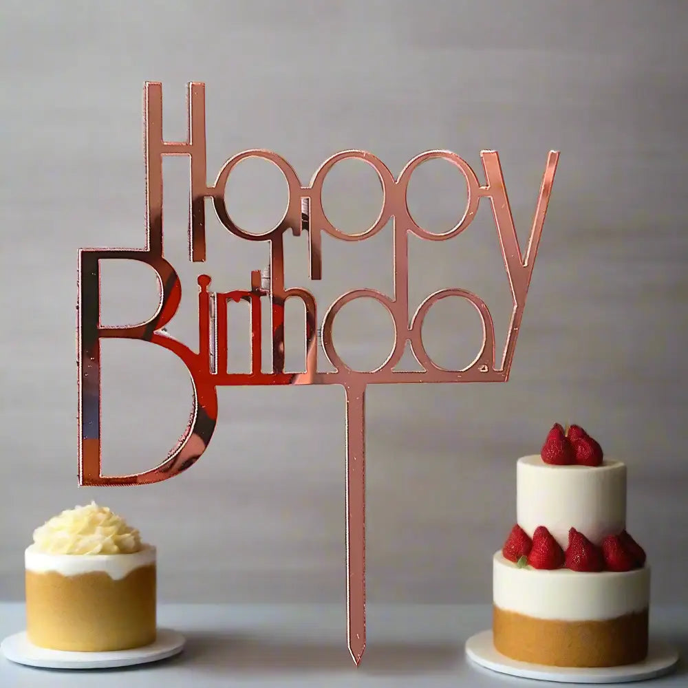 Adorno para tarta de feliz cumpleaños – Oro rosa
