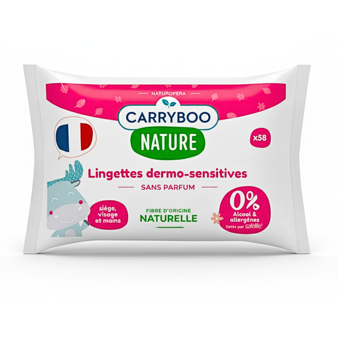 Carryboo Lingettes Dermo-Sensitives Sans Parfum – paquet de 58 lingettes bébé