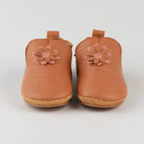 Cuteshez Leather Baby Slippers – Camel Flower