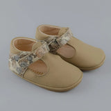 Cuteshez Leather T-Strap Shoe - Beige Flower