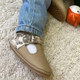 Cuteshez Leather T-Strap Shoe - Beige Flower