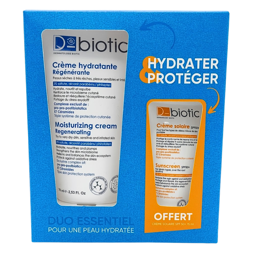 Duo D-Biotic crème hydratante 75 ml et écran solaire SPF50+ 15 ml – emballage
