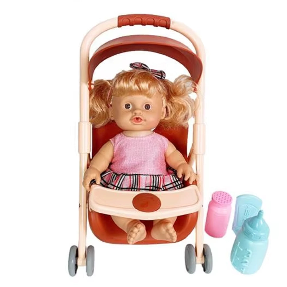 Muñeca Reborn Bebé con Cochecito Marrón - 3A+