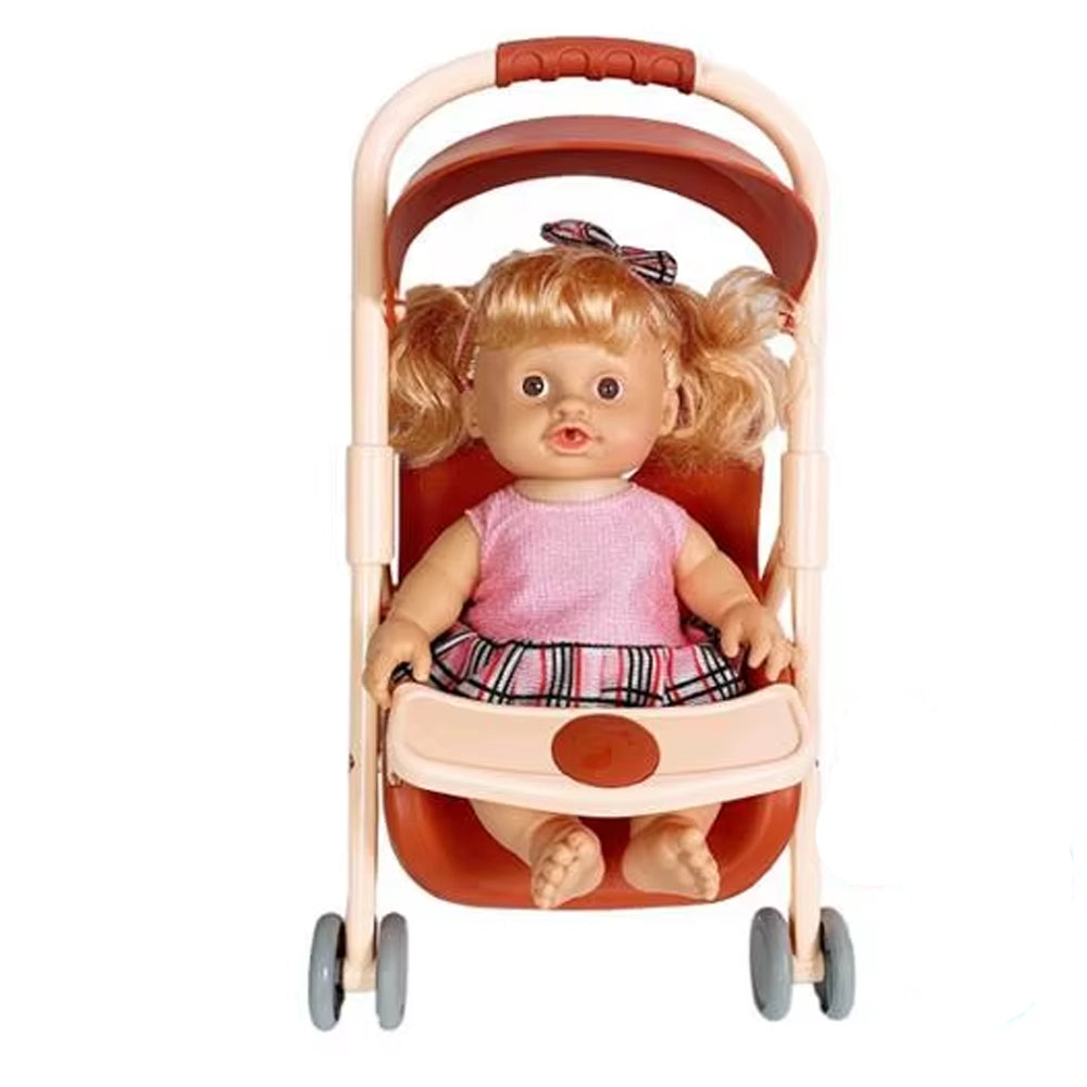 Muñeca Reborn Bebé con Cochecito Marrón - 3A+