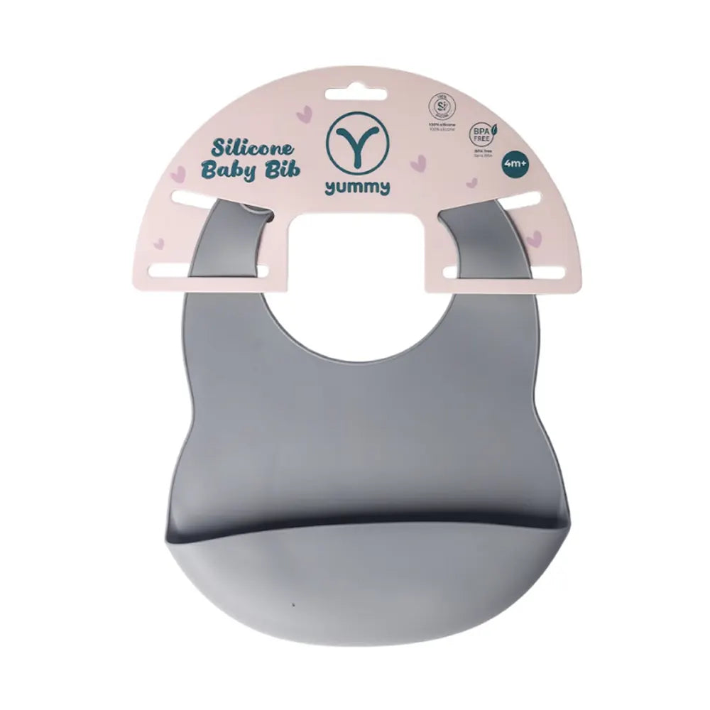 YUMMY Bavoir en Silicone avec Poche 4M+ - Gris