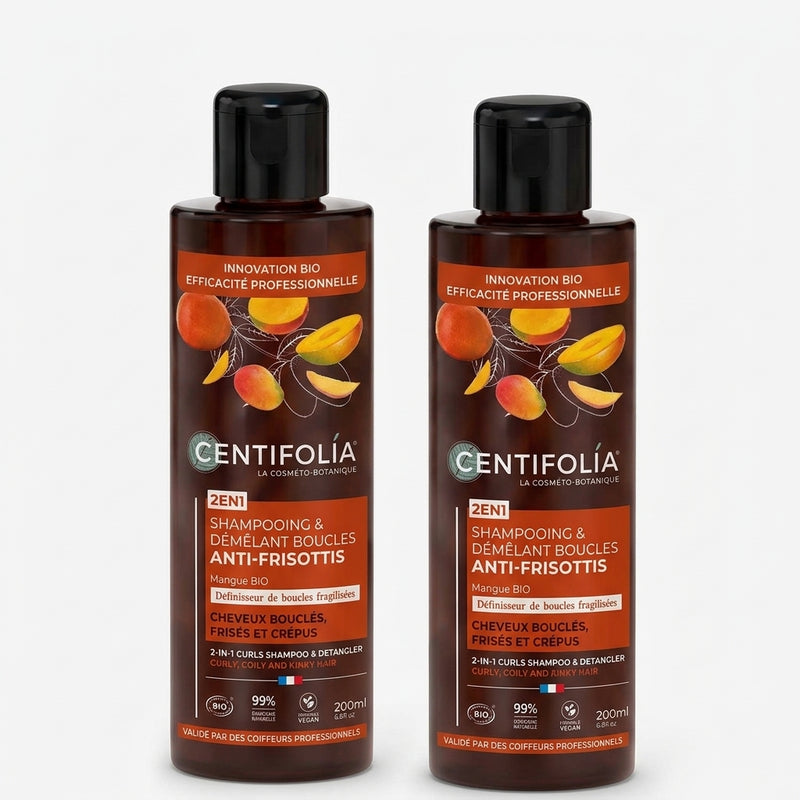 Offre : Lot De 2 Shampoings & Démêlants 2 En 1 Anti-Frisottis Mangue Bio 200Ml