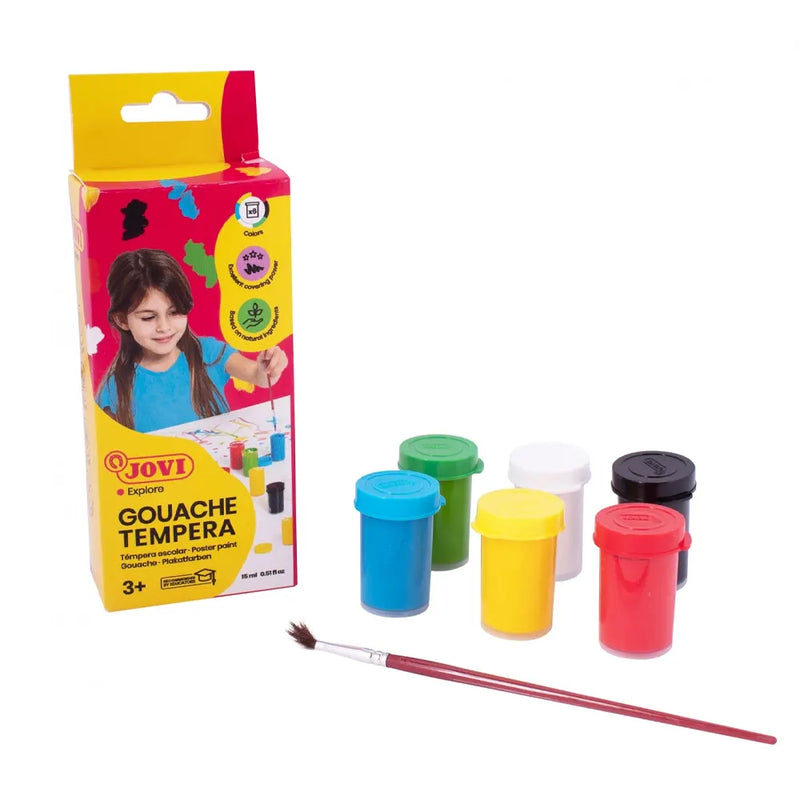 Jovi Gouache - Set de 6 Botes con Pincel 15ml - Colores Surtidos