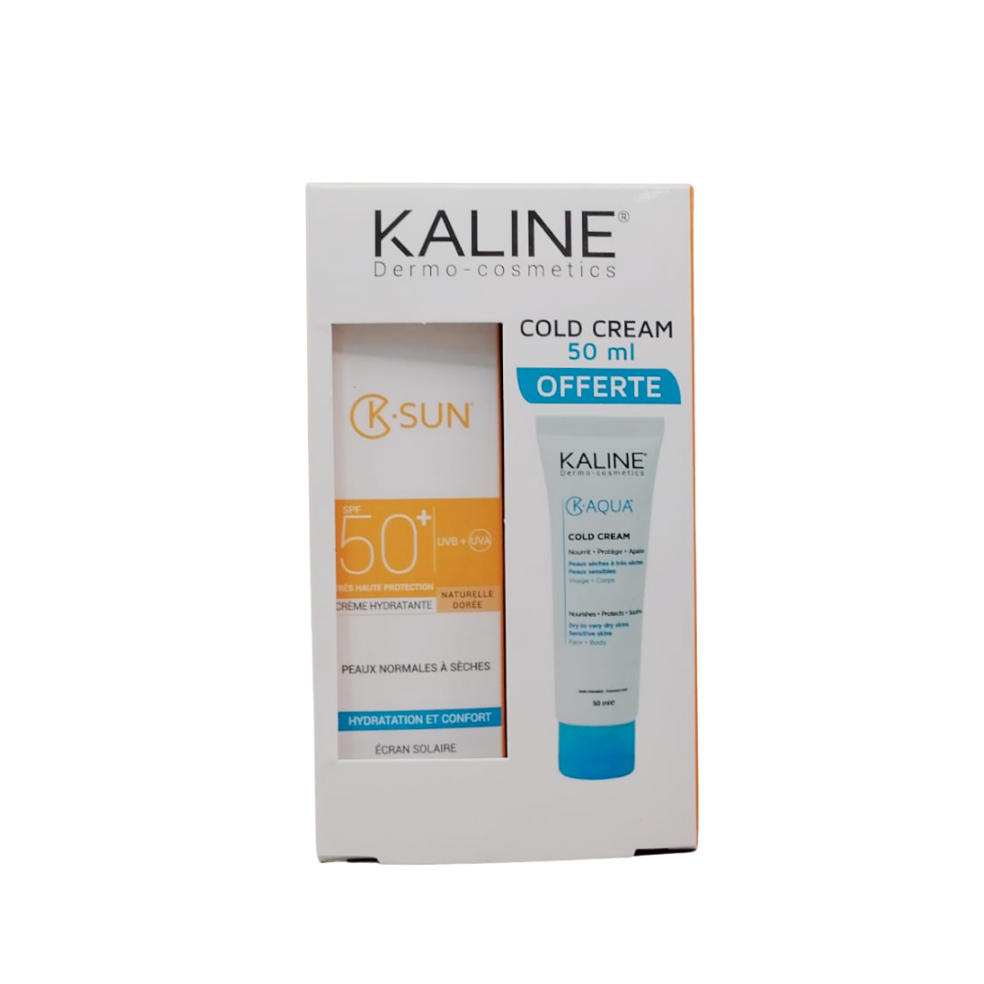 Pack Kaline écran fluide teinté doré K.Sun SPF 50+ et Cold Crème K.Aqua