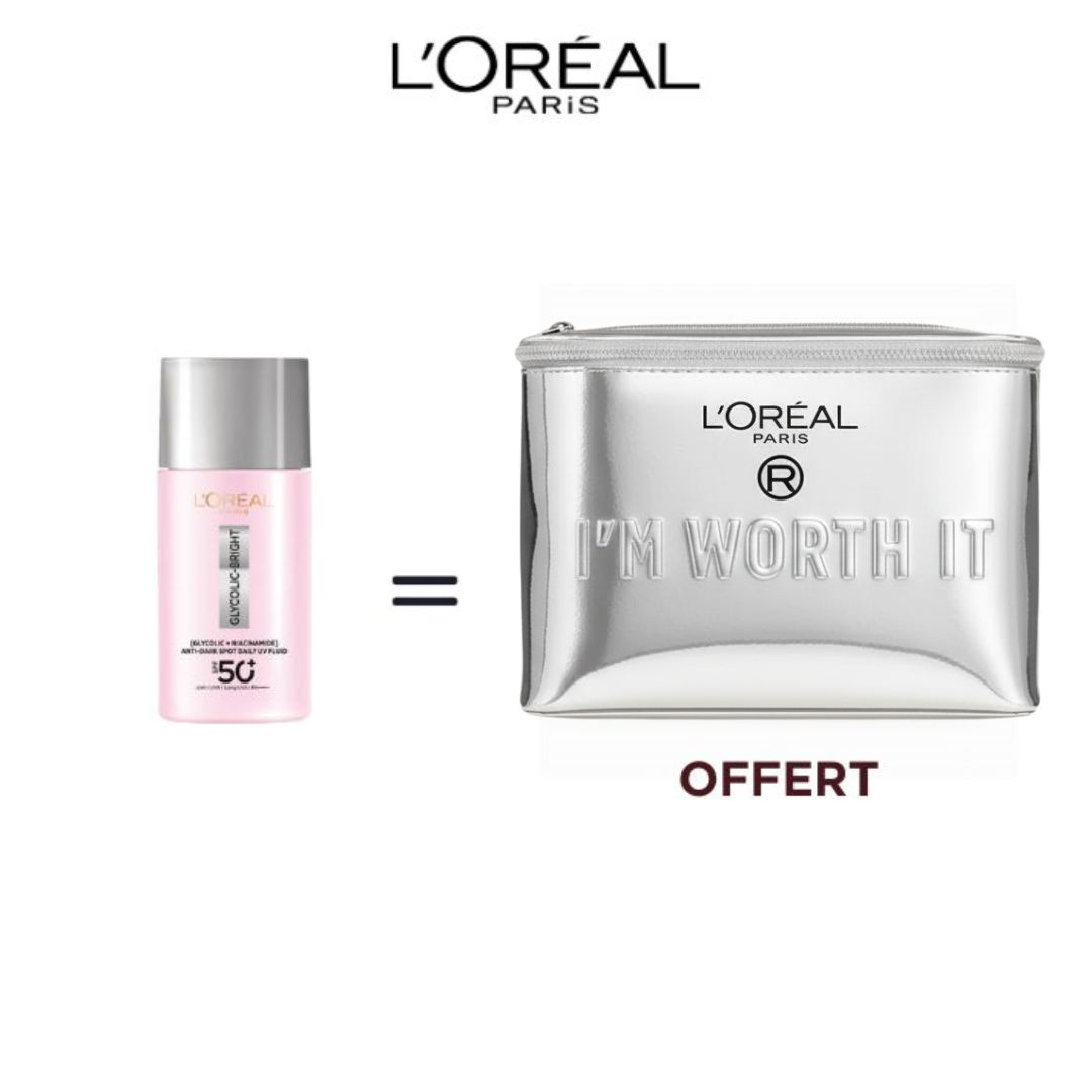 L’Oréal Paris Glycolic-Bright fluide UV anti-taches SPF50+ 50 ml avec trousse