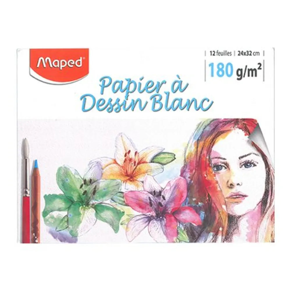 Maped Pochette 12 Feuilles Papier à Dessin 180g – Blanc