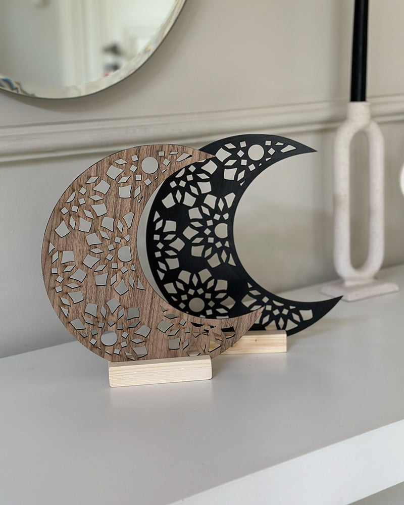 Wlidaty Home Decoración de madera de la luna de Ramadán - Marrón