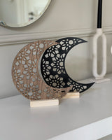 Wlidaty Home Decoración de madera de la luna de Ramadán - Marrón