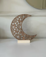 Wlidaty Home Decoración de madera de la luna de Ramadán - Marrón