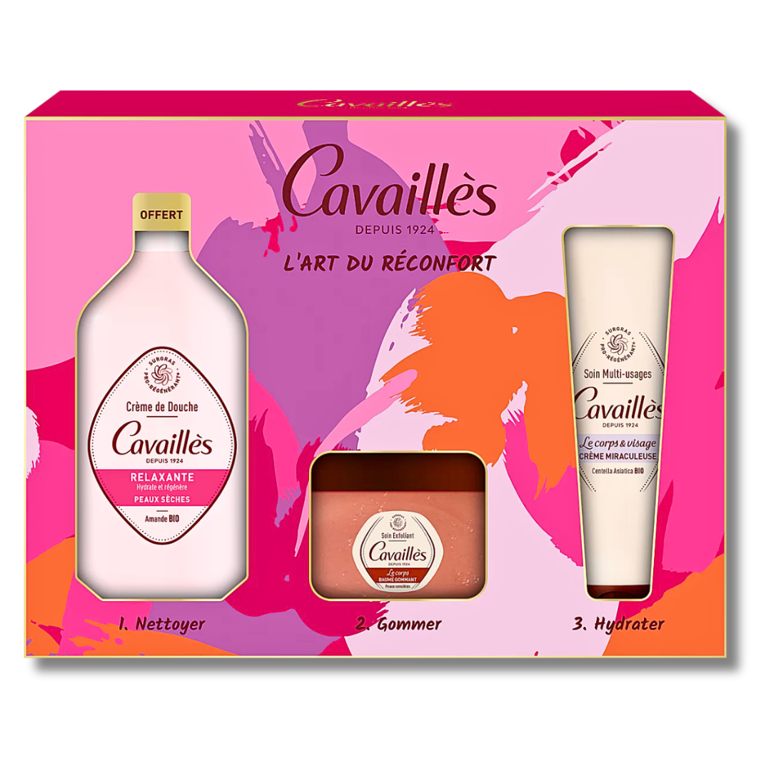 Coffret Rogé Cavaillès crème de douche relaxante, baume gommant et crème miraculeuse
