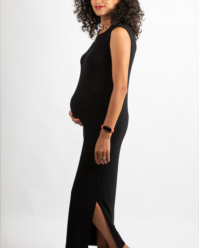 Vestido premamá largo sin mangas de calabaza - Negro