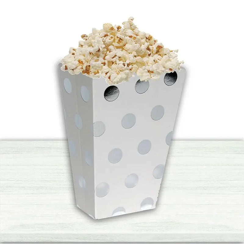 Paper Popcorn Boxes x6 - White & Silver