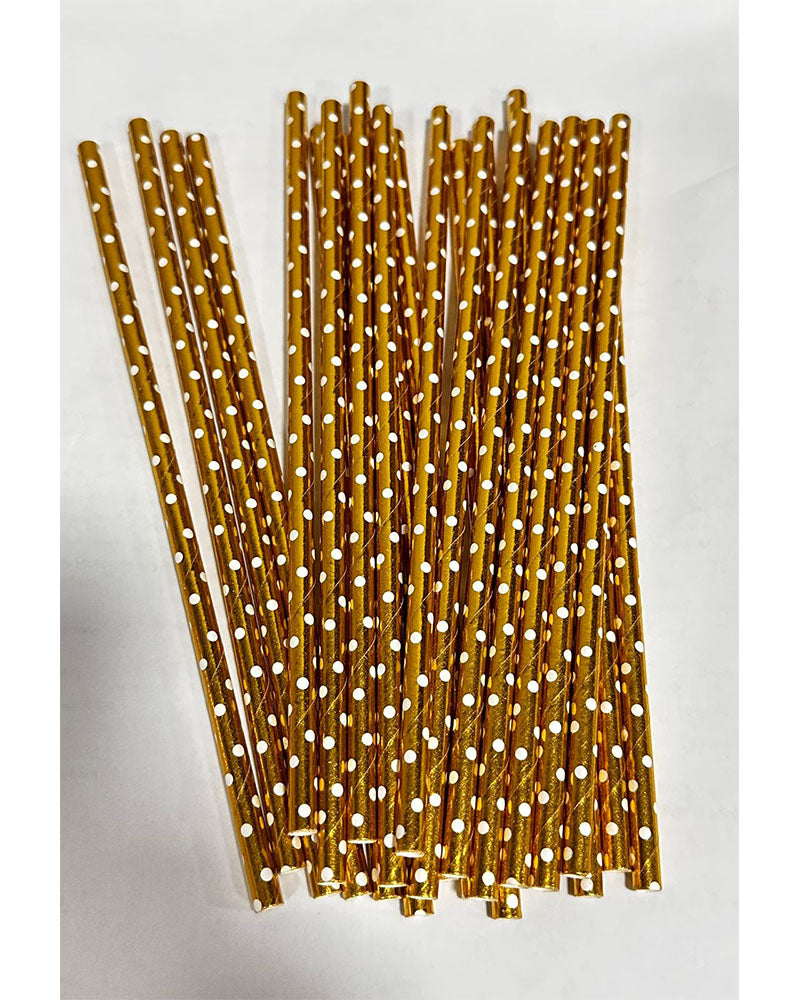 Set of 25 Disposable Paper Straws - Gold & White