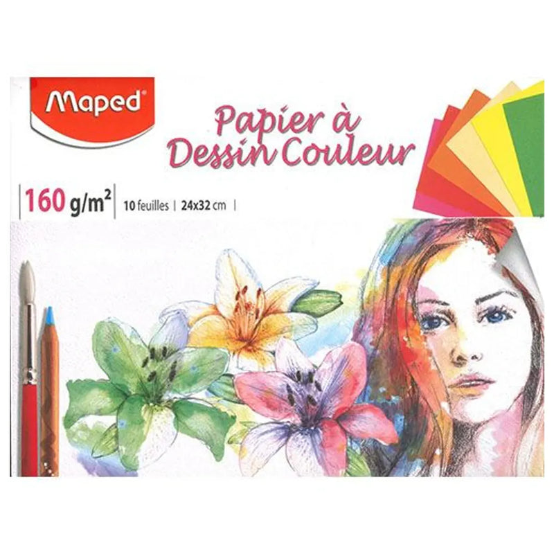ملف من 12 ورقة رسم ملونة 160غ من مابد