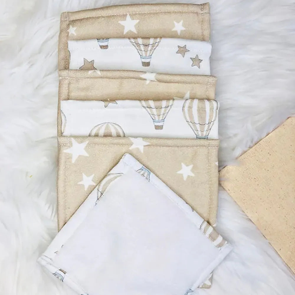 Babymat Lot de 6 Lingettes en Tissu - Montgolfière Beige