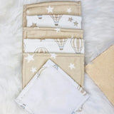 Babymat Lot de 6 Lingettes en Tissu - Montgolfière Beige