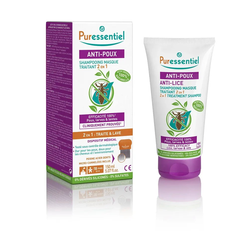 Puressentiel Anti-Poux Shampooing Masque Traitant 2 en 1 avec Peigne - 150ml