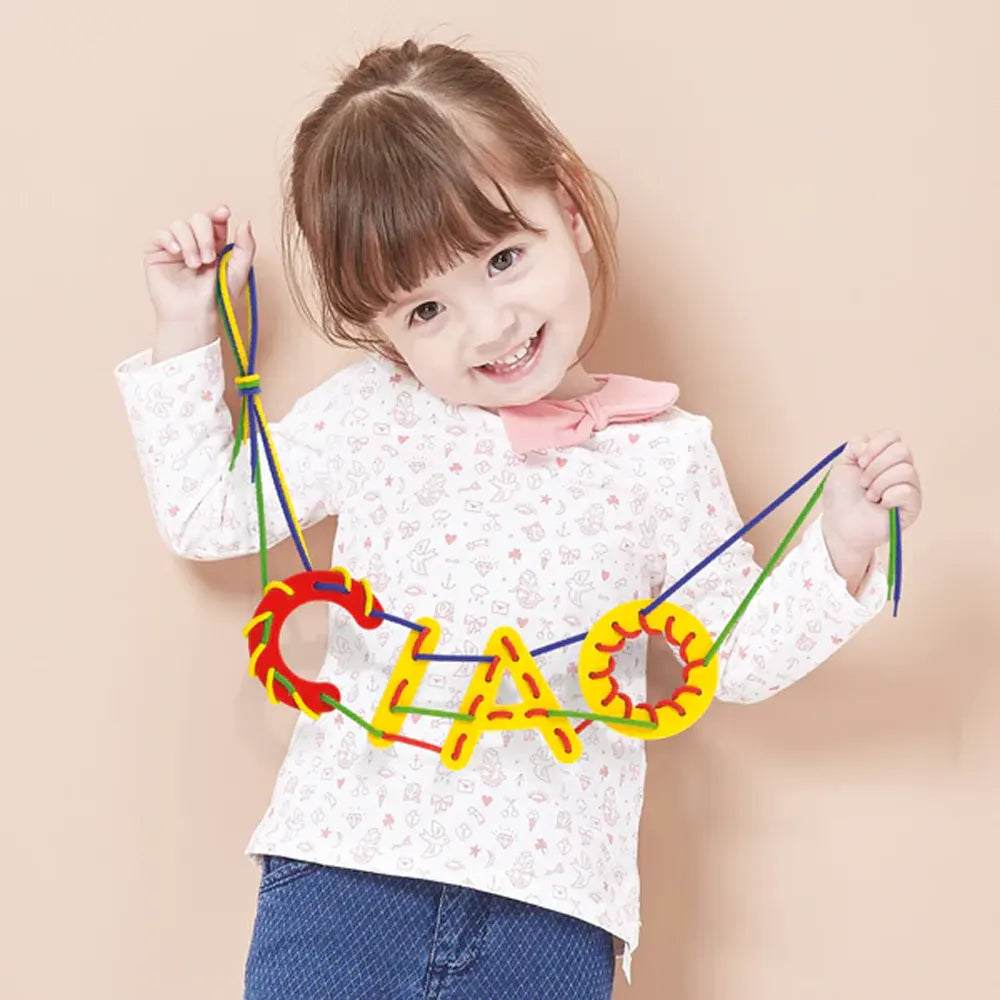 Quercetti Jeu de Laçage Montessori ABC 123 - 3A+