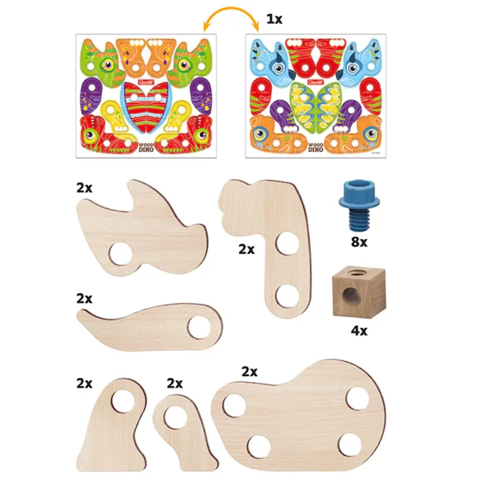 Quercetti Jeu de Construction en Bois Assemblage Dinosaure - 3A+