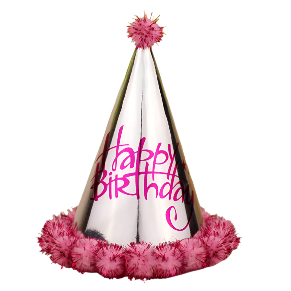 Chapeau d’Anniversaire à Pompon Brillant – Rose