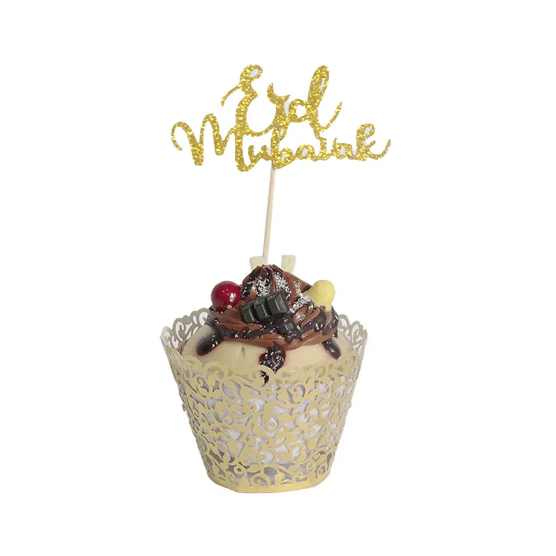 Adornos y Envoltorios Artísticos para Cupcakes de Eid – Dorado
