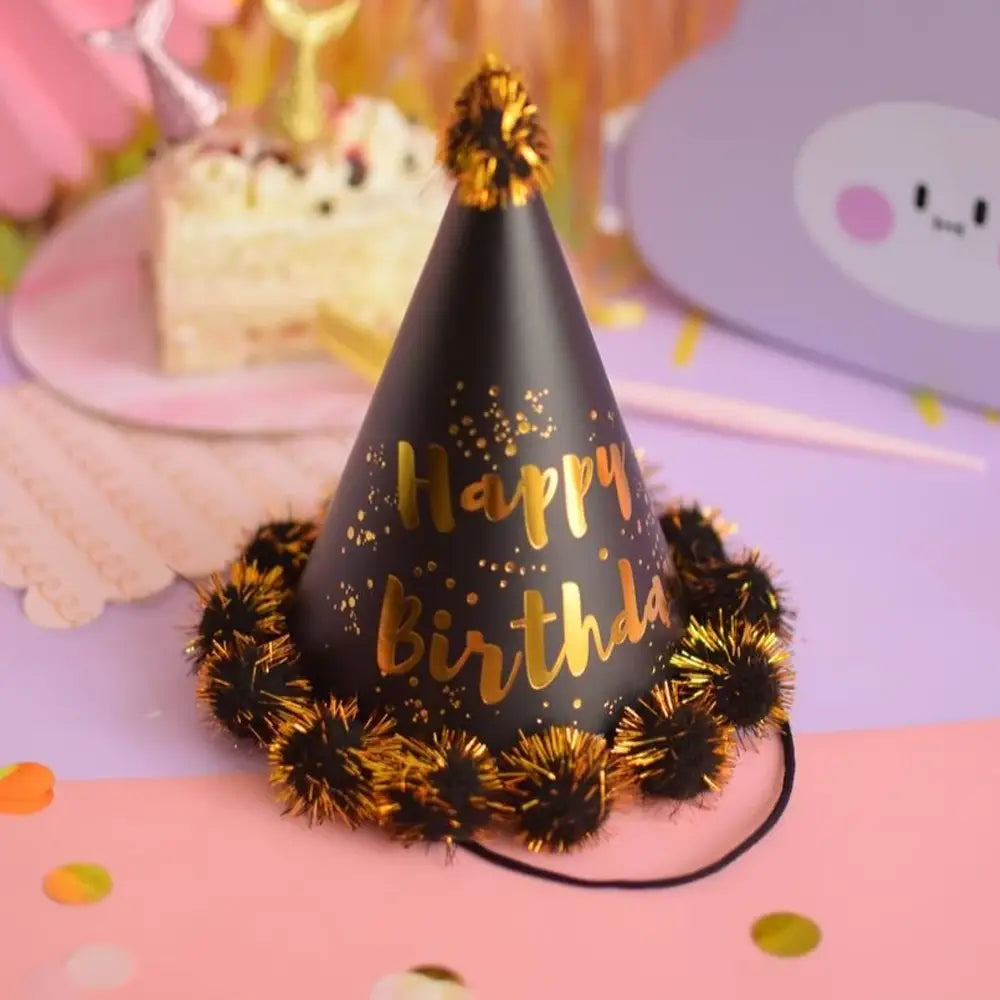 Chapeau d’Anniversaire à Pompon Brillant – Noir
