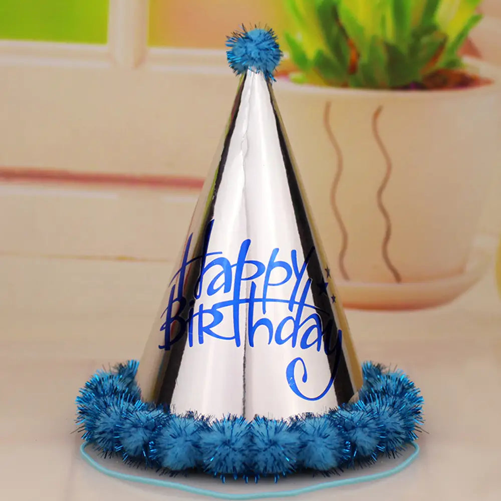 Chapeau d’Anniversaire à Pompon Brillant – Bleu