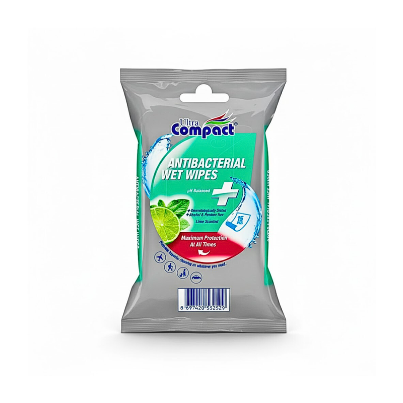 Ultra Compact Pack of 3 Antibacterial Wipes 15 Pieces