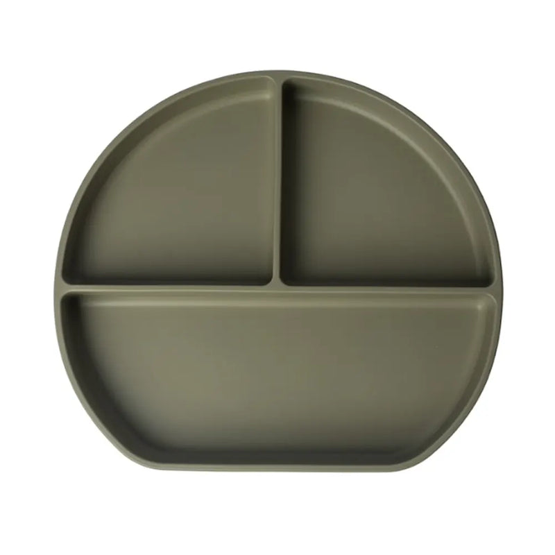 YUMMY Silicone Multi-Compartment Plate with Suction Cup 4M+ - Olive Green