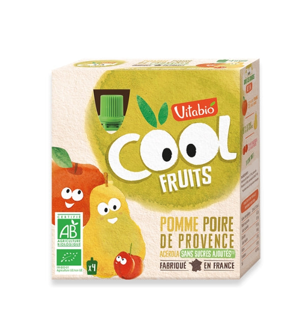 Vitabio Cool Fruits Pomme Acérola – lot de 4 gourdes de 90 g
