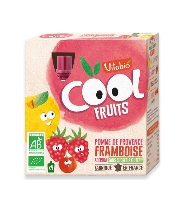 Vitabio Cool Fruits Pomme Framboise – pack de 4 gourdes de 90 g