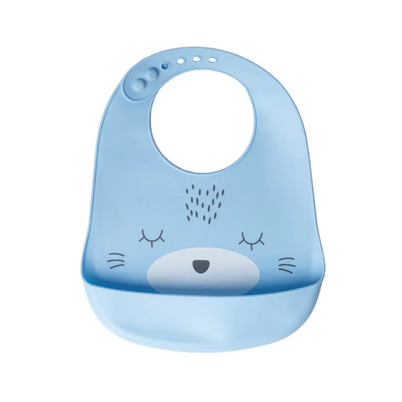 YUMMY Bavoir Chat en Silicone avec Poche 9M+ - Bleu Ciel