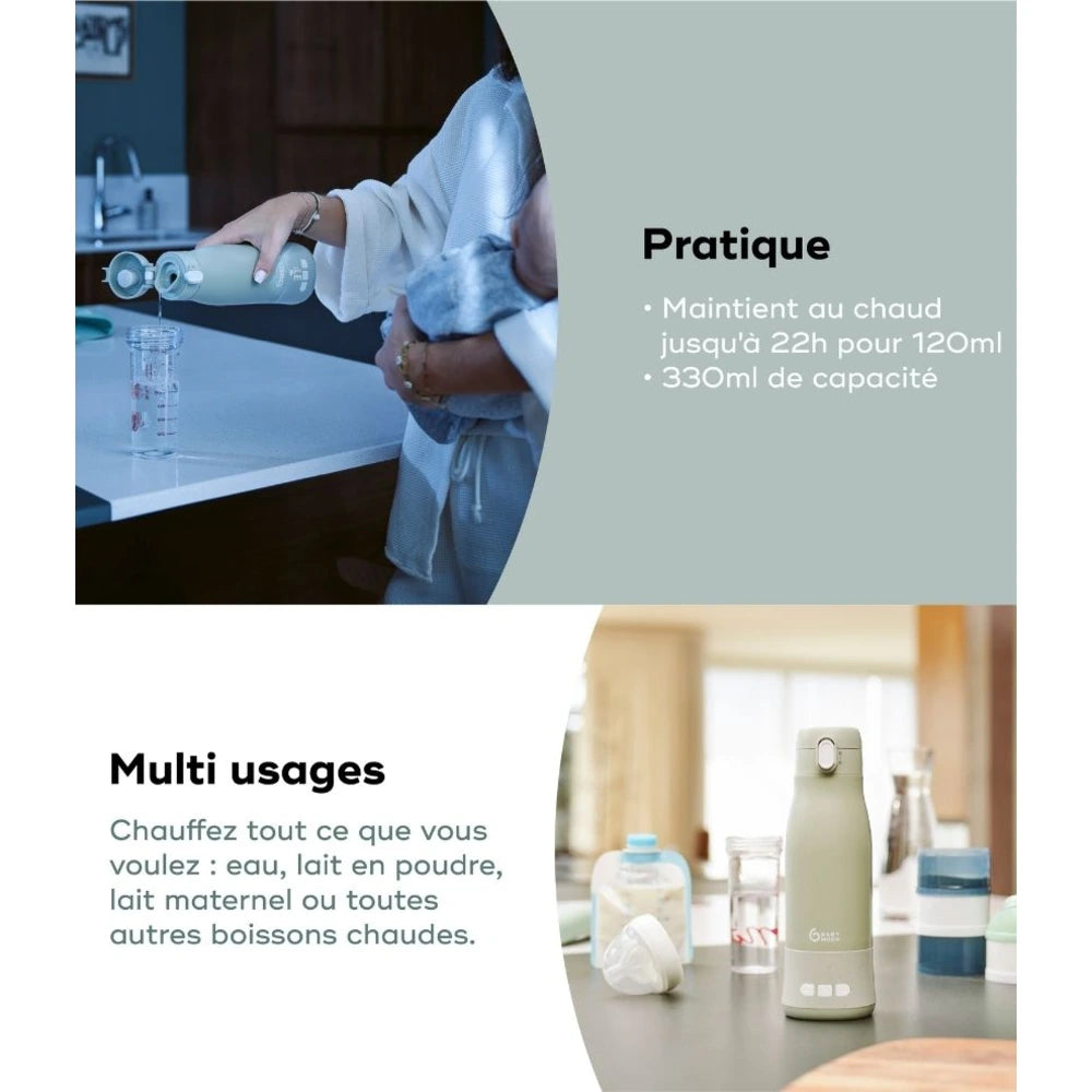 Babymoov Chauffe-Biberon Nomade Rechargeable Moov & Feed - Sage Green