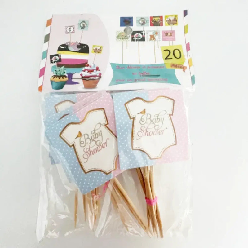 Pack of 20 Mini Baby Shower Party Skewers - Pink & Blue