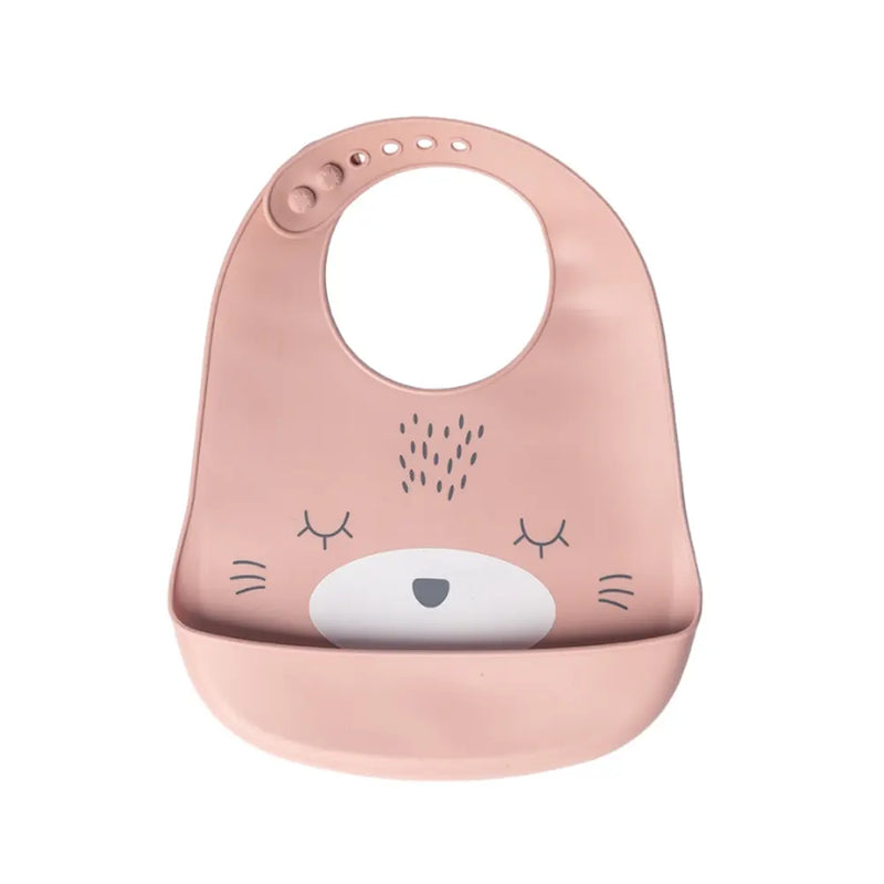 YUMMY Bavoir Chat en Silicone avec Poche 9M+ - Rose Blush