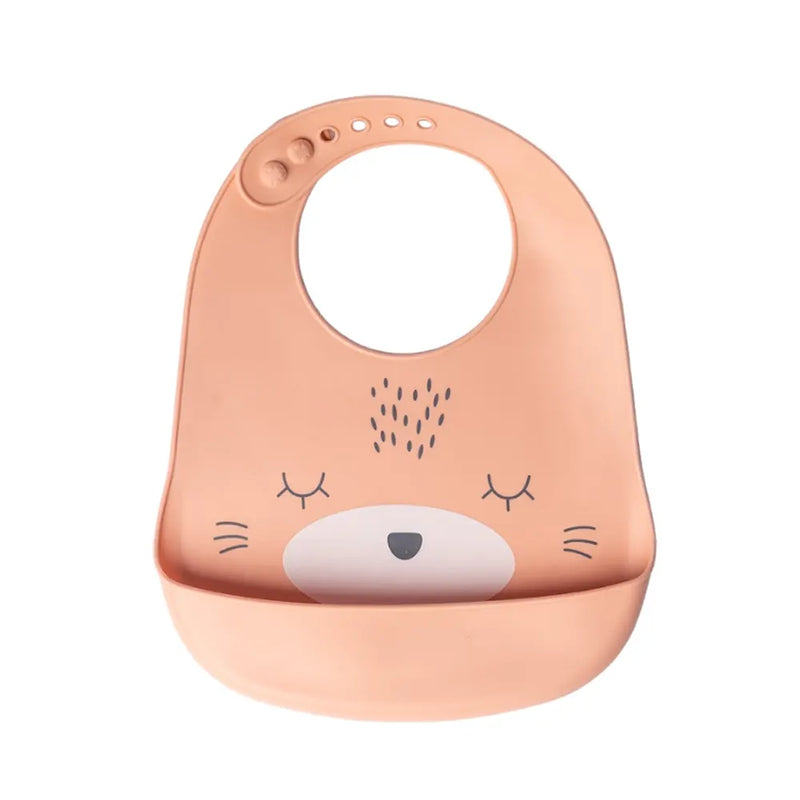 YUMMY Bavoir Chat en Silicone avec Poche 9M+ - Rose Poudré