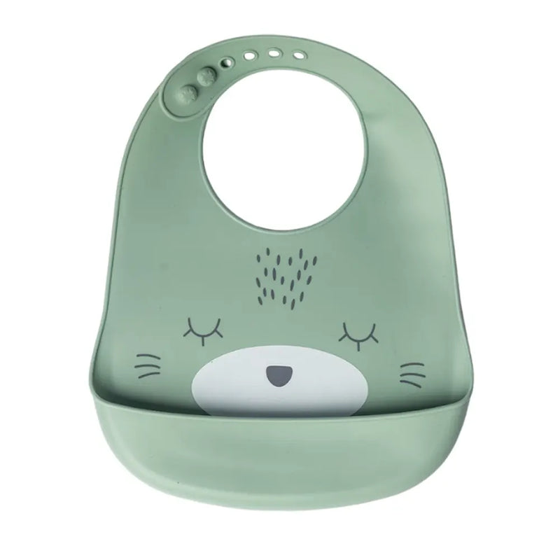 YUMMY Bavoir Chat en Silicone avec Poche 9M+ - Vert Pastel
