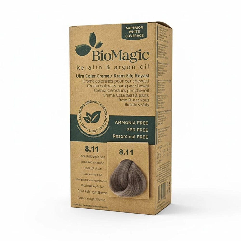 Biomagic Crème Colorante Sans Ammoniaque Blond Clair Cendré Intense 8/11 – boîte