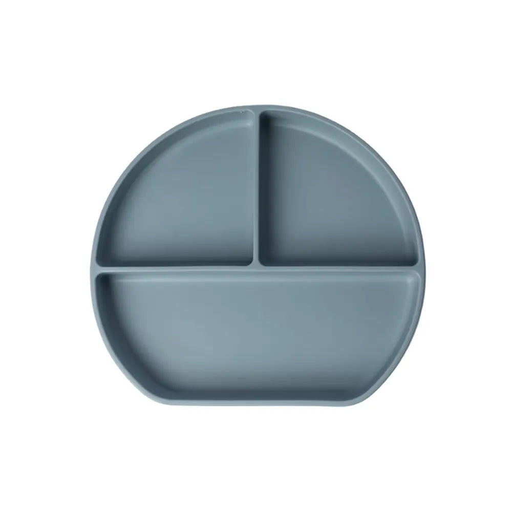 YUMMY Assiette en Silicone Multi-Compartiments avec Ventouse Bleu Pastel – 4M+