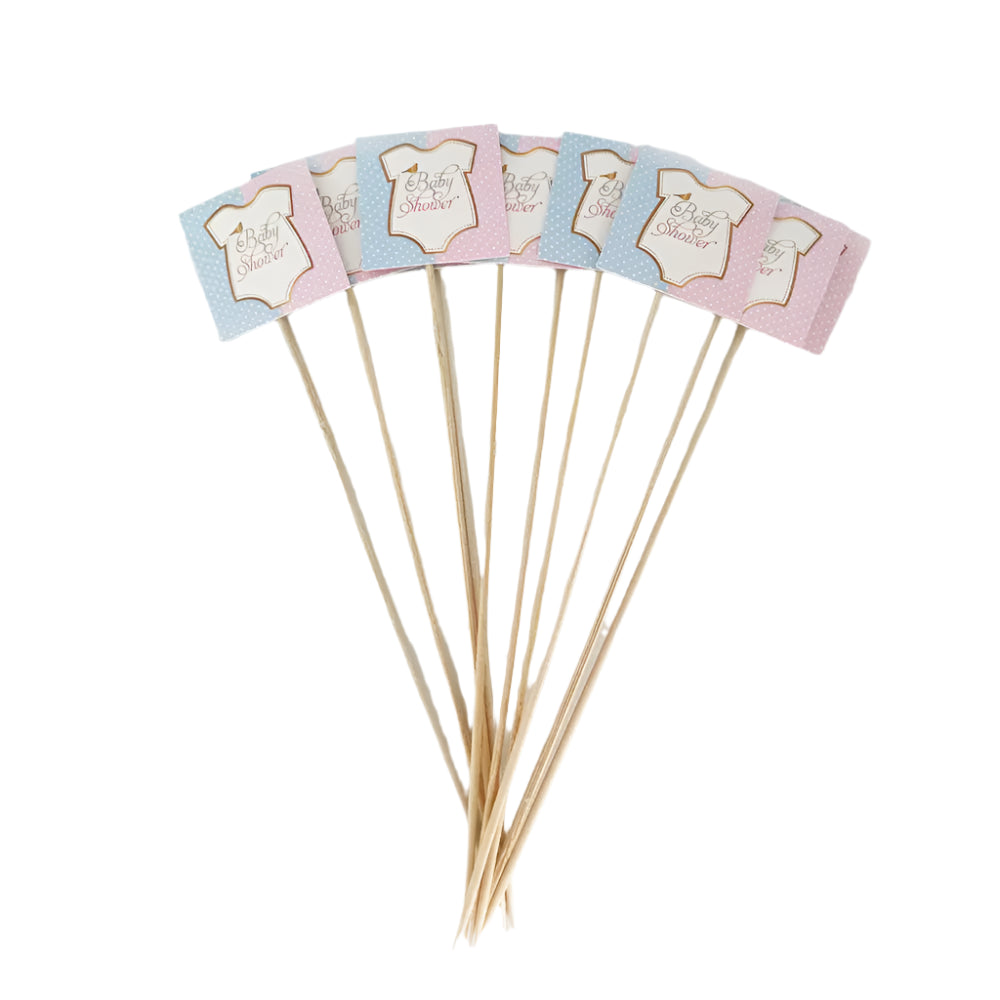 Pack de 10 Brochettes de Fête - Thème Baby Showers Rose et Bleu