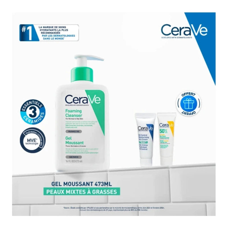 CeraVe Gel Moussant 473 ml + Gel-Crème Oil Control Mini & Fluide Invisible SPF 50+ Mini OFFERTS