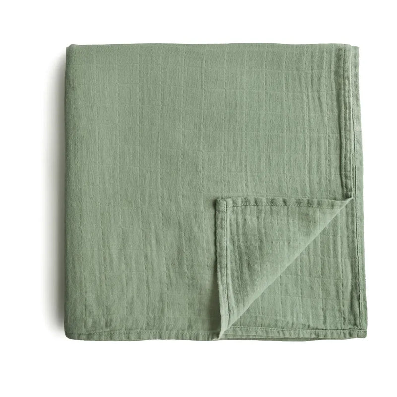 Mushie Organic Cotton Muslin Swaddle Blanket - Sage :