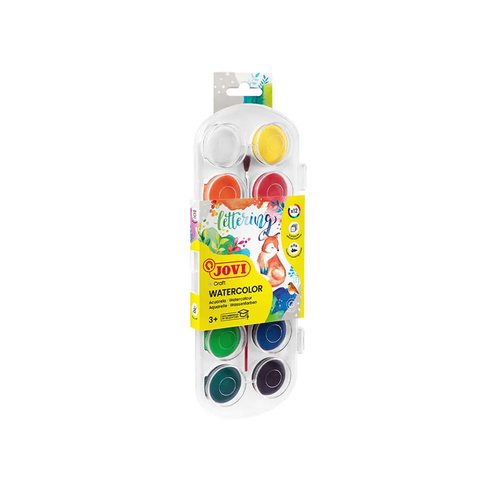 Jovi Set de 12 Godets Aquarelle 30mm + Pinceau