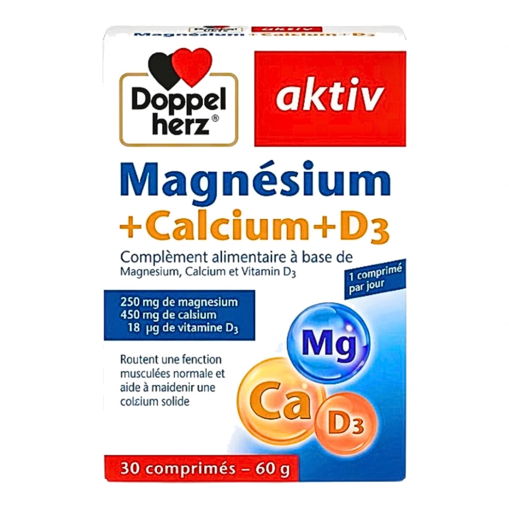 Doppelherz Aktiv Magnésium + Calcium + D3 – boîte de 30 comprimés