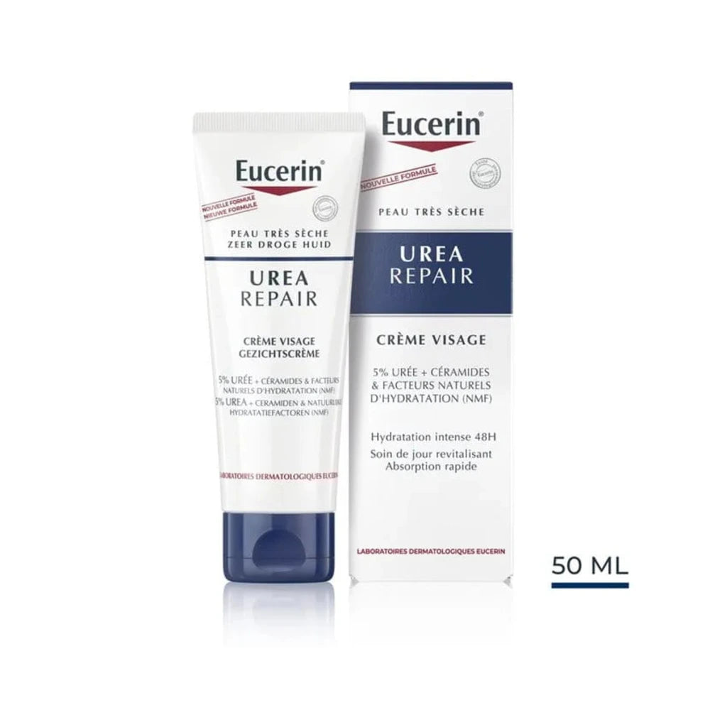 Eucerin UreaRepair Crème Visage 5 % d’Urée 50 ml – tube